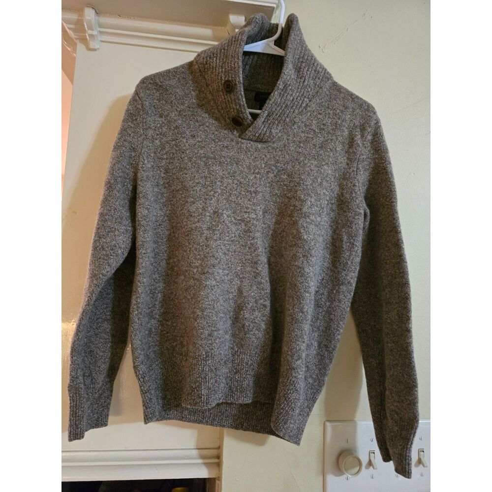 J Crew Lambswool Button Cowl Neck WM SZ M Long Sleeved Henley LT Brown Sweater